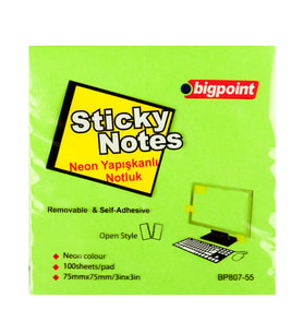 Bigpoint Yapışkanlı Not Kağıdı 75x75mm Neon Yeşil x 12 Adet