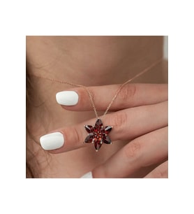 925 Ayar Gümüş Rose Kırmızı Lotus Çiçeği Kolye