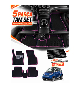 SMART FORTWO (2007-2014) Uyumlu EVA Oto Paspas Metal Topukluklu Havuzlu 5 Parça Siyah-Fuşya