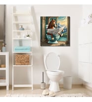 Tekli Kare Kanvas Banyo Tablosu Gazete Okuyan Kahverengi At