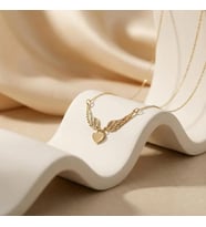 Kişiye Özel Tasarım Melek Kanatlı Minimal Kalp Kolye 925K Gümüş (Gold)