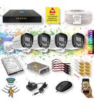 4 Kameralı Set - Gece Renkli Gösteren Hareket Algılayan 5MP SONY Lensli 4 Ultra Warm Ledli 1080P FULLHD Güvenlik Kamerası Seti 2304W-9004