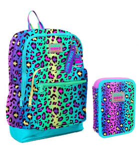 Coral High Yeşil Mor Leopar Kız Çocuk Okul Çantası ve Organizer Kalemlik Seti 23769 11143