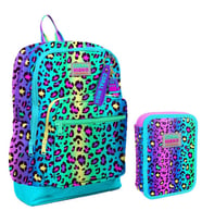 Coral High Yeşil Mor Leopar Kız Çocuk Okul Çantası ve Organizer Kalemlik Seti 23769 11143