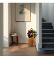 Dekoratif Ahşap Saksılık Çiçeklik Ahşap Saksı Altlığı 38x38x50 cm Tekerlekli Saksı Sehpası
