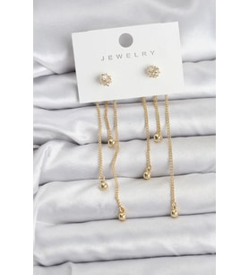 Topçuk Model Gold Renk Pirinç Sallantılı Kadın Küpe Seti