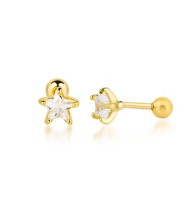 Taşlı Yıldız Gümüş Piercing (Sarı-Pembe)