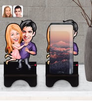 BK Gift Kişiye Özel Sevgililer Karikatürlü Ahşap Biblo Telefon Standı-3