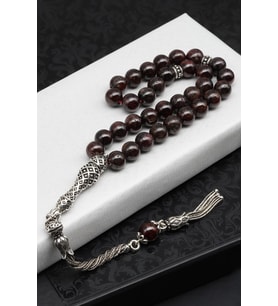 Garnet (Lal) Doğal Taş Tesbih 925 Ayar Gümüş – 8 mm Küre Kesim  33’lü