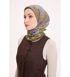 Dört Mevsim Antik Motif Viskon Velora Eşarp 6420 (Yağ Yeşili)