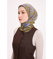 Dört Mevsim Antik Motif Viskon Velora Eşarp 6420 (Yağ Yeşili)