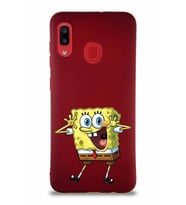 Samsung Galaxy A30 Soft Premier Kapak Sünger Bob Tasarımlı Silikon Kılıf - Mürdüm (Şeffaf)