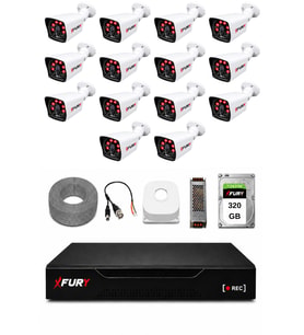 FURY 14 Kameralı Güvenlik Kamera Seti 2MP 1080P Full HD 6 Atom LED Gece Görüşlü 320GB HDD 5525