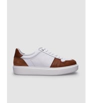 %100 Hakiki Deri Beyaz - Taba Bağcıklı Erkek Sneaker