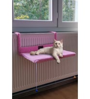 Pembe Radyatör Üstü Kedi Yatağı, Polar Peluş, Petek Askılı Rahat Uyku