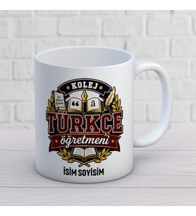 Kişiye Özel Türkçe Öğretmeni Baskılı Kupa, Kolej Armalı Kitap Temalı İsimli Öğretmen Hediyesi