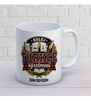 Kişiye Özel Türkçe Öğretmeni Baskılı Kupa, Kolej Armalı Kitap Temalı İsimli Öğretmen Hediyesi