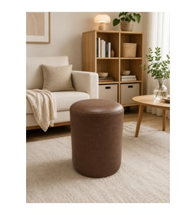 Acı Kahve Deri Puf 40x50 cm Silindir Dekoratif Oturma Pufu