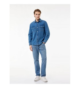 Koton Pamuklu Normal Bel Straight Mark indigo Erkek Jean Pantolon 7WAM40038ND