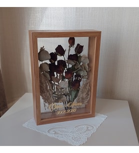 İsimli 25x35 Cm Çift Yönlü Bambu Derin Gül Çerçevesi! Gelin Buketi Çerçevesi!