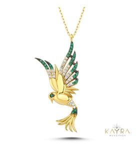 Prenses Anka Kuşu Yeşil Taşlı Altın Kolye AK01