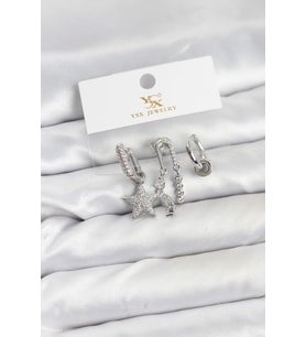Pirinç Gümüş Renk Zirkon Taşlı Yıldız Vintage Model YSX Trio Küpe Seti 5886 - HPSBYI7196-8