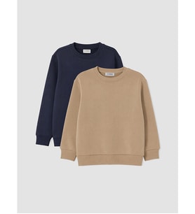 LCW Kids Bej Bisiklet Yaka Erkek Çocuk Sweatshirt 2'li