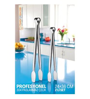 2 Boy Mutfak Maşası - Mangal Barbekü Maşası - Izgara Maşası Tava Maşası Çelik  18 ve 36 Cm