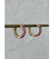 Özel Seri Çiçek Kabartma Desen Pembe Gold Küpe