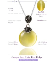 Sertifikalı Zirkon Taşlı Sarı Akik Taşı Kolye (Çok Renkli)
