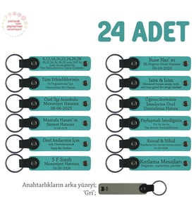 Tüm Eğitmenler İçin Kişisel İsim Yazılı Karne Hediyesi Anahtarlık 24’lü Set, , Koyu Turkuaz & Gri