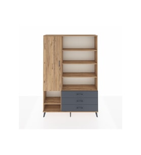 Arges Dolap 9 Raflı 3 Çekmeceli Tek Kapaklı  132x30x195 Çam-Çam/Antrasit
