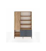 Arges Dolap 9 Raflı 3 Çekmeceli Tek Kapaklı  132x30x195 Çam-Çam/Antrasit