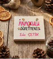 Kişiye Özel Anaokulu Öğretmeni Bardak Altlığı Öğretmenler Günü Hediyesi (Krem)