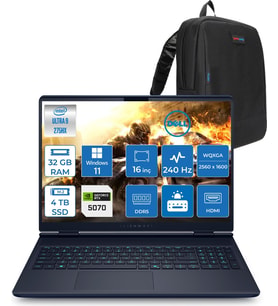 Dell Alienware 16X Aurora Intel Core Ultra 9 275HX 32GB Ddr5 4tb SSD Windows 11 Pro 8gb RTX5070 16 Inç 2K(2560×1600) Wqxga 240Hz 3ms Wva Taşınabilir Bilgisayar AC16251CU932157WP19 + Zetta Çanta
