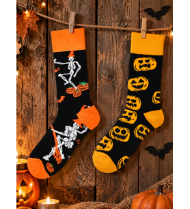 2'li Halloween Çorap Seti Cadılar Bayramı Dans Eden İskelet ve Balkabağı Desenli Pamuklu Çorap