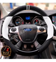 Ford Kuga Mk2 Dikme Direksiyon Kılıfı Delikli Deri Parlak Siyah Beyaz Detay Çift Yüzük ve Dikiş 2012-2019