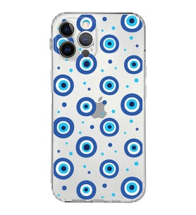 PrintiFy iPhone 12 Pro Max ile Uyumlu Nazar Boncuğu 1 Baskılı Kamera Korumalı Şeffaf Silikon Kılıf