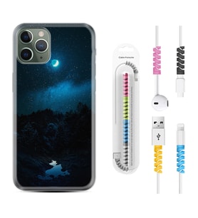 Apple iPhone 11 12 13 14 Pro Max Kılıf Kablo Koruma Spiral Silikon Gece 1633