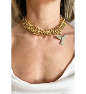 Turkuaz Anka Detaylı Choker Kolye