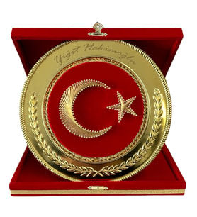 Kişiye Özel Filografi Ay Yıldız Plaket Kırmızı Kadife Kutulu Hediyelik Tabak Plaket