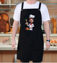 BK Gift Kişiye Özel Karikatürlü Chef Tasarımlı Profesyonel Siyah Mutfak Önlüğü, Aşçı Önlüğü, Şef Önlüğü, Arkadaşa Hediye (Model 3)