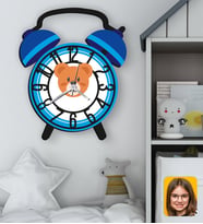 BK Gift Hayvan Figürlü Mavi Retro Çalar Saat Tasarımlı Kabartma Figürlü Ahşap Çocuk Duvar Saati-3, Ev Dekoru, Çocuk Odası Aksesuar