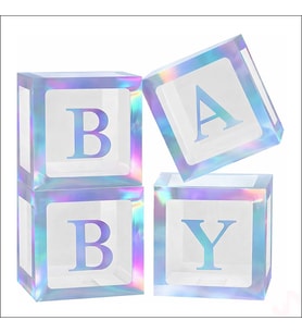 Baby Yazılı Şeffaf Balon Kutusu, 30cm x 4 Adetli Set - Gökkuşağı
