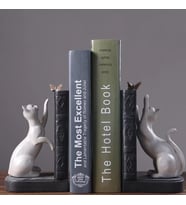 Dekoratif Kedi Figürlü Kelebek Detaylı İkili Kitap Tutucu Kitap Desteği Dekoratif Obje (Beyaz)