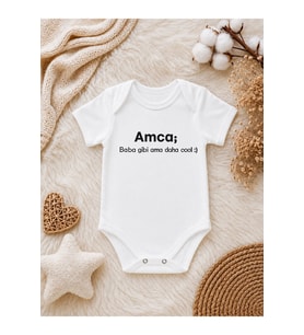 Amca Baba Gibi Ama Daha Cool Baskılı Bebek Zıbını – Eğlenceli Amca Temalı Kız Erkek Bebek Body
