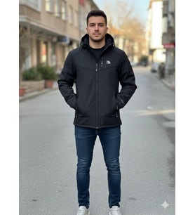 Taktikal tactikal softjel içipolar sıvı ve rüzgar geçirmez outdoor kışlık mont kapüşon fermuarlı (Siyah)
