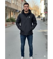 Taktikal tactikal softjel içipolar sıvı ve rüzgar geçirmez outdoor kışlık mont kapüşon fermuarlı (Siyah)