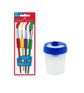 Fırça Seti 4 lü ve Fırça Temizleme Kabı 1 Adet Faber Castell Fırça Takımı  (Karışık)