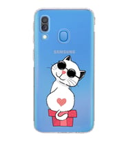 Samsung Galaxy A40  Kamera korumalı Tıpalı  Kapak Cool Cat Tasarımlı  Şeffaf Kılıf